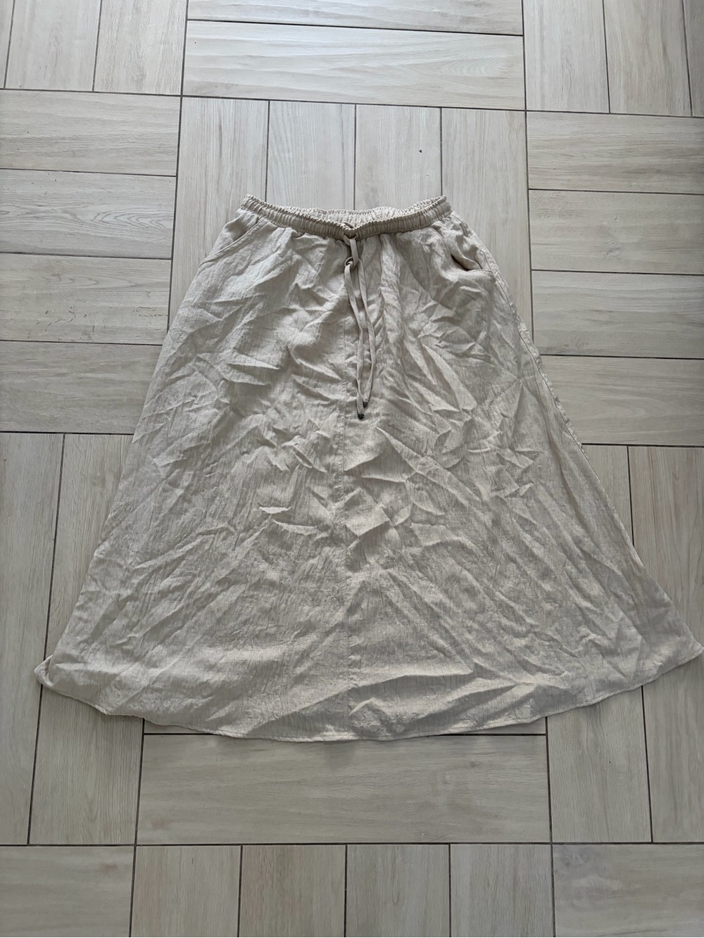 Light Beige/white Drawstring A-Line Women’s Skirt
